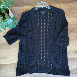 Liz Claiborne Career Black Crochet Knit Cardigan Sweater Half Sleeve